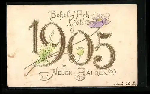AK Jahreszahl 1905 mit Blüte
