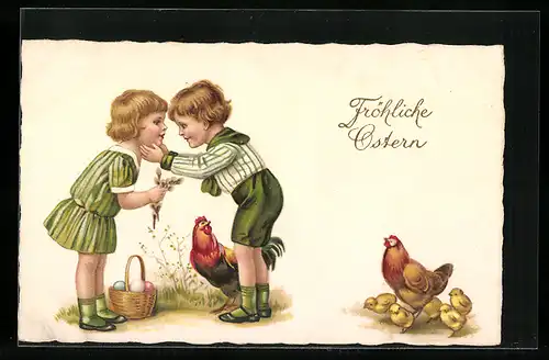 AK Kinder mit Osterküken