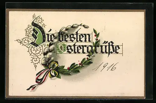 AK Kranz mit Ostergrüssen