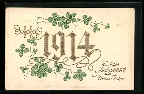 AK Jahreszahl 1914 mit Kleeblättern