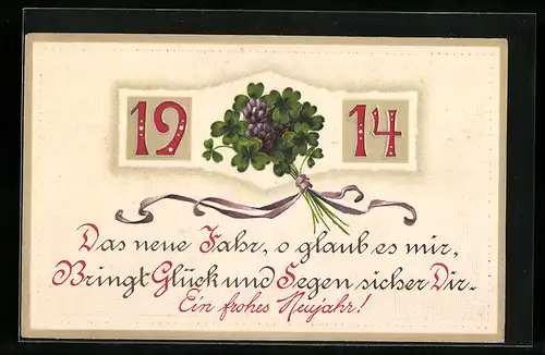AK Jahreszahl 1914 mit Kleeblättern