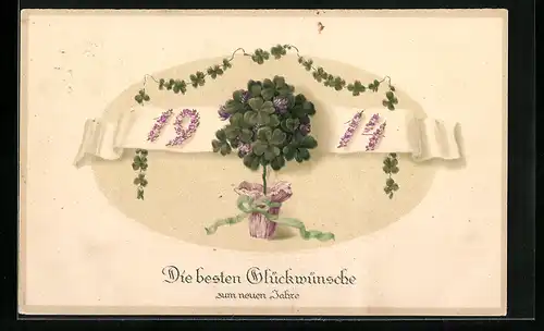 Künstler-AK Jahreszahl 1914 mit Kleeblättern