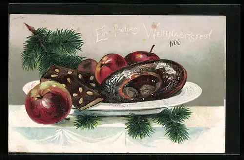 AK Lebkuchen und Äpfel zum Weihnachtsfest