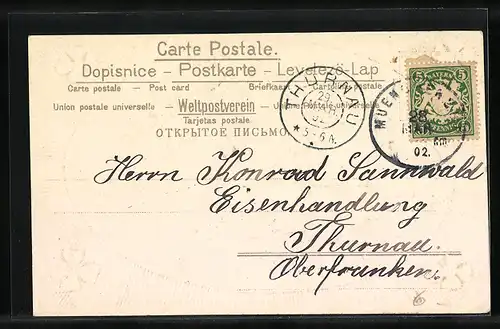 AK Osterhasen ziehen eine Ostereikarre