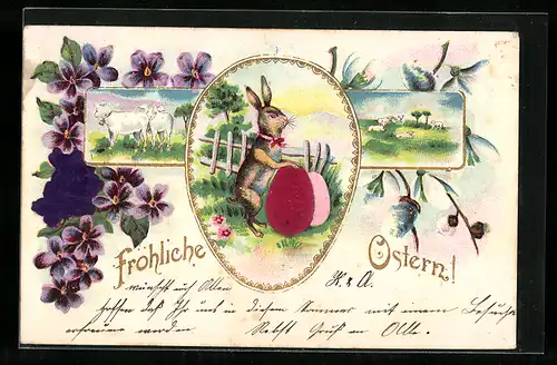 AK Osterhase mit Ostereiern