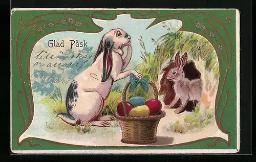 AK Osterhase mit Osterkörbchen