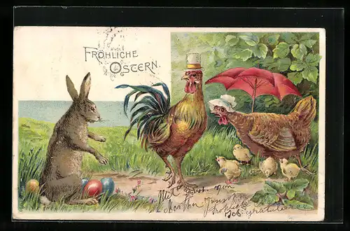 AK Osterhase mit Hühnern und Küken