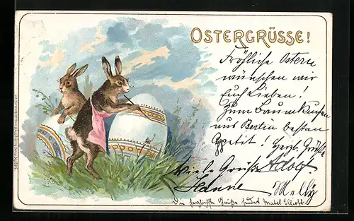 AK Osterhasen bemalen Ostereier
