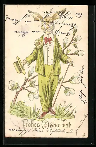 AK Eleganter Osterhase im Anzug mit Hut