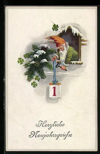 AK Zwerg mit Kalenderblatt