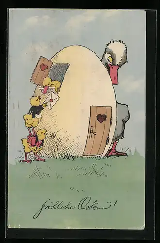 AK Osterküken im Ostereierhaus