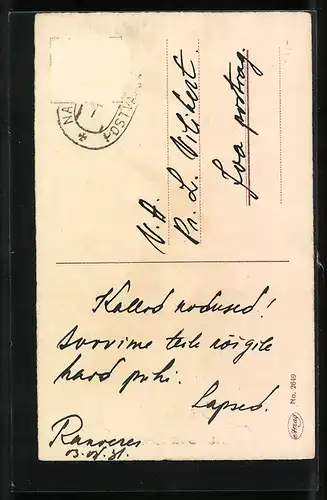 AK Osterhase in Begleitung von einem Küken