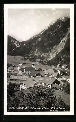 AK Scharnitz, Ortsansicht an der Mittenwaldbahn