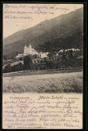 AK Maria-Schutz am Semmering, Blick auf Wallfahrtskirche