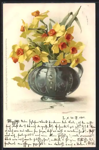 Künstler-AK Meissner & Buch (M&B) Nr. 1054: Vase mit Narzissen