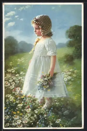 Künstler-AK Meissner & Buch (M&B) Nr. 02422: Margaretchen mit Wiesenblumen