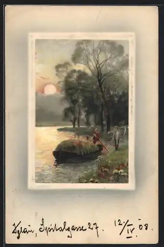 Künstler-AK Meissner & Buch (M&B) Nr. 1526: Kahnpartie am Fluss