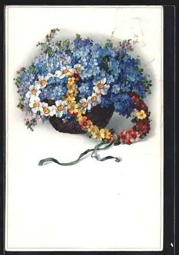 Künstler-AK Meissner & Buch (M&B) Nr. 2450: Blumen und Blumenkränze im Korb