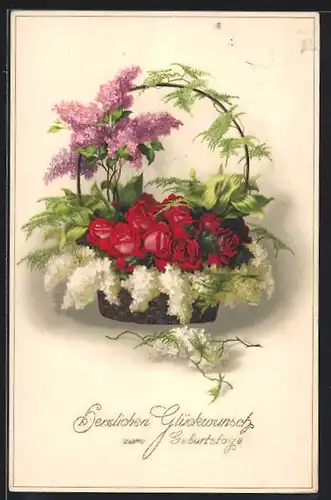 Künstler-AK Meissner & Buch (M&B) Nr. 2261: Flieder und Rosen in einem Blumenkorb