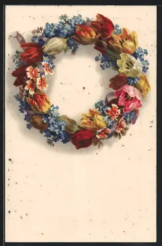 Künstler-AK Meissner & Buch (M&B) Serie 2293: Kranz aus verschiedenen Blumen