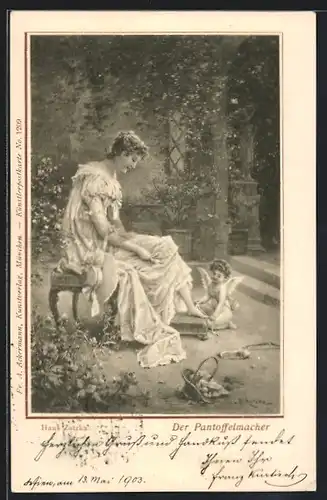 Künstler-AK Hans Zatzka: Amor als Pantoffelmacher