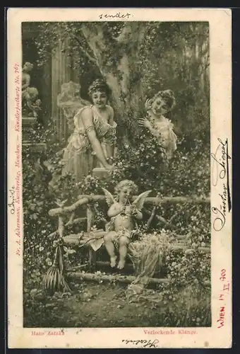 Künstler-AK Hans Zatzka: Amor spielt auf einer Flöte