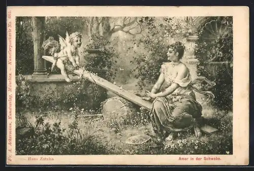 Künstler-AK Hans Zatzka: Amor in der Schwebe