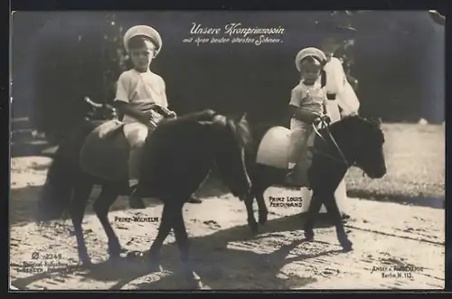 AK Prinz Louis Ferdinand und Prinz Wilhelm auf Ponys