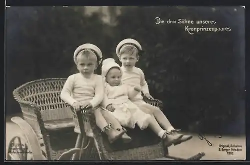 AK Die Söhne des Kronprinzenpaares auf einer Kutsche aus Korb