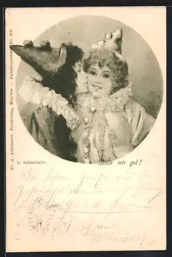 Künstler-AK L.Schmutzler: Bleib mir gut!, Harlekine