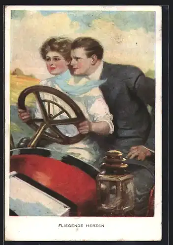 Künstler-AK Clarence F. Underwood: Fliegende Herzen