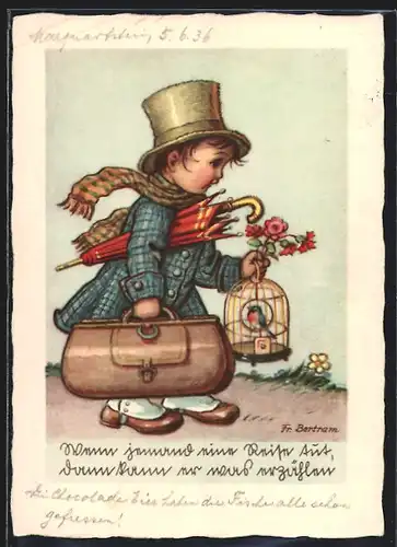 Künstler-AK sign. Fr. Bretram: Wenn jemand eine Reise tut, dann kann er was erzählen