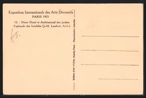 AK Paris, Exposition des Arts décoratifs 1925, Décor Floral et Architectural des Jardins