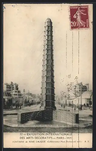 AK Paris, Exposition des Arts décoratifs 1925, Fontaine de René Lalique