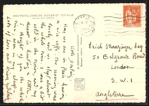 AK Paris, Exposition internationale 1937, Pavillons de Suisse et d`Italie