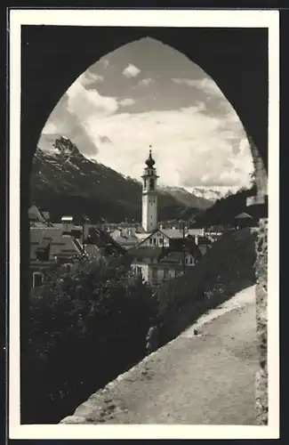 AK Samaden, Ortspartie mit Blick auf Kirchturm