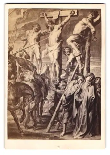 Fotografie unbekannter Fotograf und Ort, Gemälde: der Speerstoss, nach Rubens, Jesus am Kreuz