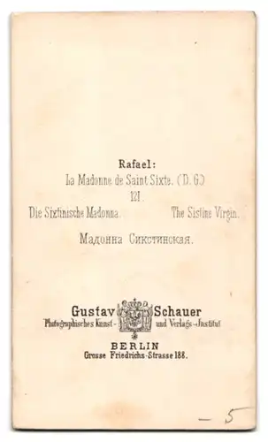 Fotografie Gustav Schauer, Berlin, Gemälde: Sixtinische Madonna, nach Rafael
