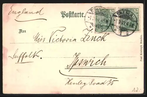 Lithographie Breslau, Partie an der Universität