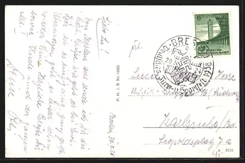 AK Breslau, Jahrhunderthalle mit Pergola