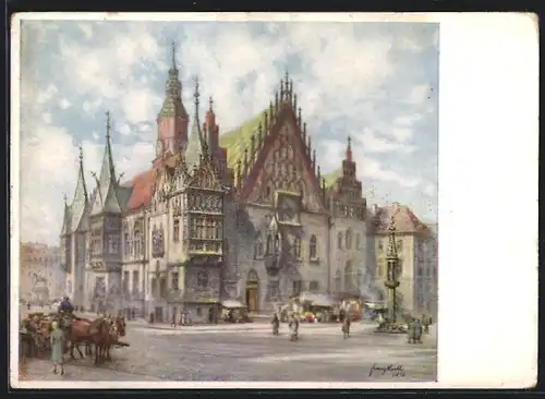 Künstler-AK Breslau, Partie am Rathaus