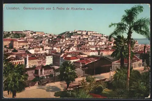 AK Lisboa, Totalansicht von S. Pedro de Alcantara aus, verso Stempel Hamburg-Amerika Linie