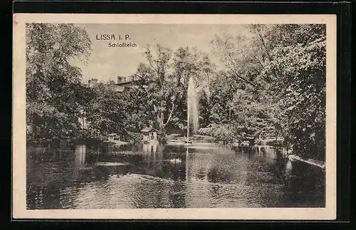 AK Lissa i. P., Schlossteich mit Fontaine