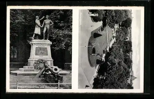 AK Kolberg, Kaiserplatz aus der Vogelschau, Denkmal Gneisenau & Nettelbeck