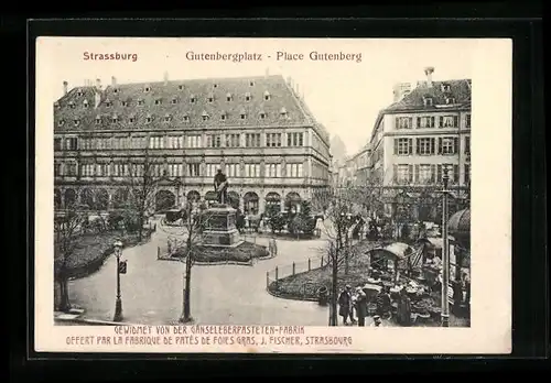 AK Strassburg, Gutenbergplatz, Gänseleberpasteten-Fabrik