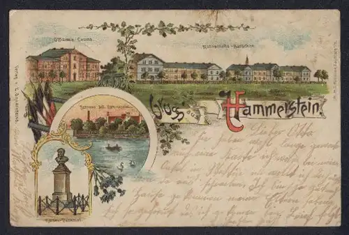 Lithographie Hammerstein, Offiziers-Casino, Mannschaft-Barracken