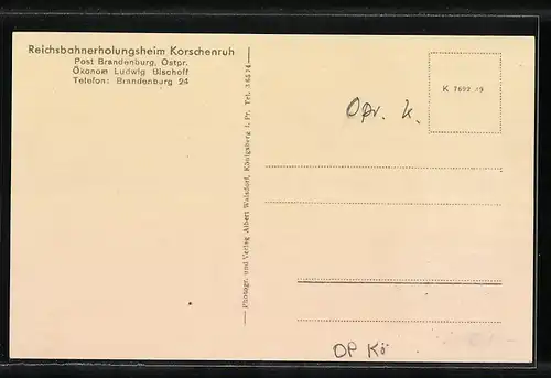 AK Brandenburg, Reichbahnerholungsheim Korschenruh