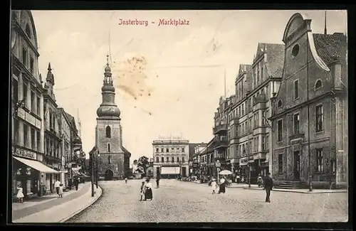 AK Insterburg, Marktplatz, Geschäft Wilhelm Daume