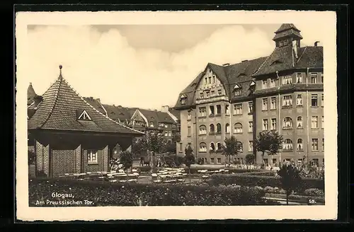 AK Glogau, Cafe und Platz am Preussischen Tor