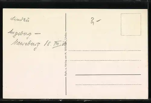 AK Lindau, Hafeneinfahrt mit Dampfer und Leuchtturm